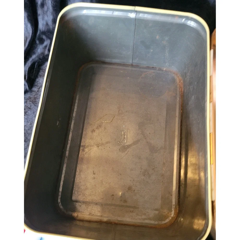 Vtg 1940s Yellow Metal Bread Box Copper Lid Decoware Cattail Tin Mid Century MCM